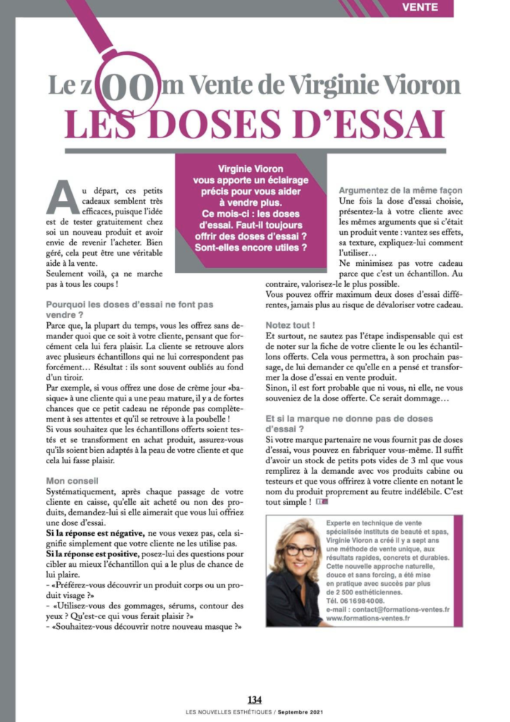 Le Zoom Vente de Virginie Vioron – Les doses d’essai